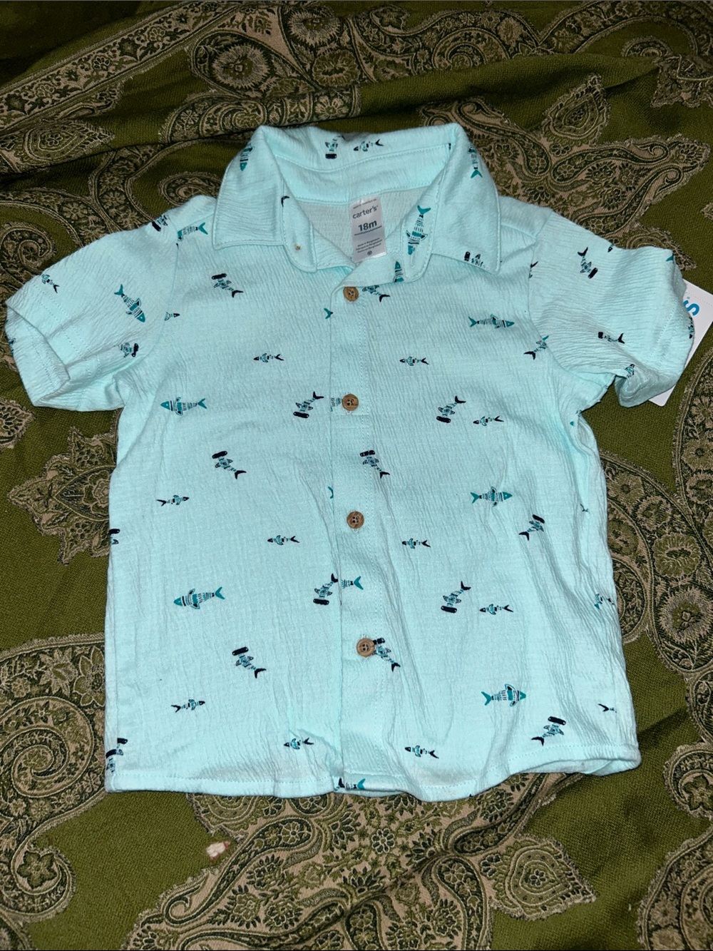 Carter's Aqua Fish-Print Button-Down Shirt